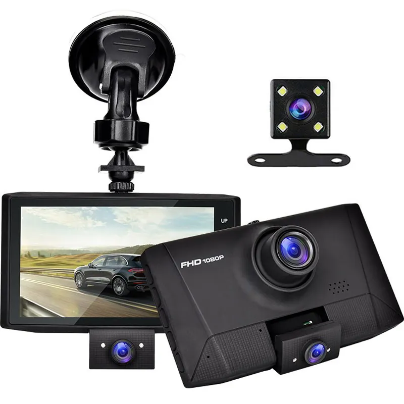 3 Lens Camera Dashboard Rijden Recorder Full Hd 1080P Auto Dvr 4K Dash Cam Video Recorder Met Wdr G-Sensor Parking Monitor