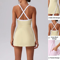 Maßgeschneidertes Damen-Tennis- und Golfkleid mit Überkreuz-Rücken, Atmungsaktiv, Ärmellos, Figurbetont, Schnelltrocknend, Sport- und Fitnesskleid mit Taschen