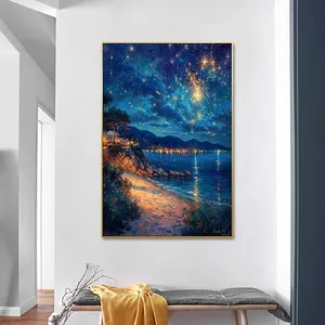 Guanjun 40*60cm Pintura a óleo de cenário fantasia Impresso Belo céu noturno com pintura de casa