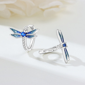 Boucles d'oreilles libellule bleue en laiton blanc et zircon, nouvelle série animale inspirée de la nature, exclusives pour femmes - Product Image 6