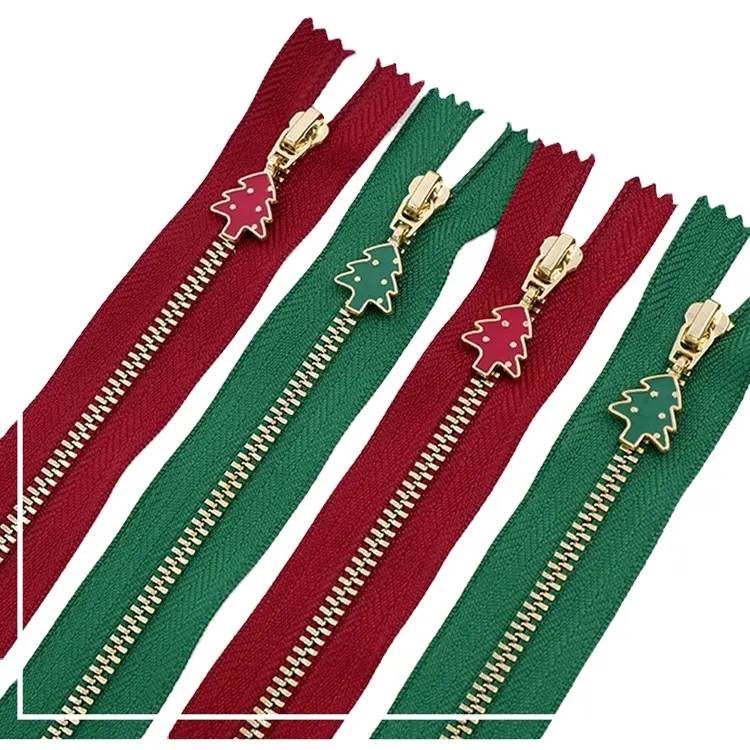Custom Christmas Tree Slider Zipper 3 # close end metal zipper bolsa roupas acessórios decorativos