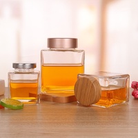 Bouteille en verre carrée plate à large ouverture de 360 ml pour miel et nid d'oiseau, avec couvercle en oxyde d'aluminium et bouchon en fer blanc – Vente en gros directe usine
