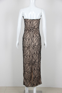 Vestido largo casual de encaje floral sin tirantes con aberturas para fiesta de noche para mujer - Product Image 2