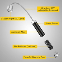 2 packs de lampes de barbecue à base magnétique Super-Bright LED BBQ Lights-Col de cygne flexible à 360 degrés, piles AAA incluses