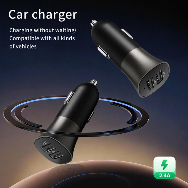 Dual USB Type a 2.4A Fast Car Charger with Multi-protection Circuit for 12-24V Vehicles