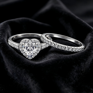 Romantic Heart Shaped Halo Wedding <b>Ring</b> <b>Set</b> Handmade 925 <b>Silver</b> Cubic Zirconia Engagement <b>Ring</b> Rhodium for Parties CMA Certified - Product Image 6