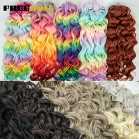 Extensions de tresses au crochet en fibre synthétique haute température, ondulées profondes, torsadées et bouclées, teintes, 24 pouces, 300g, Marron Arc-en-ciel