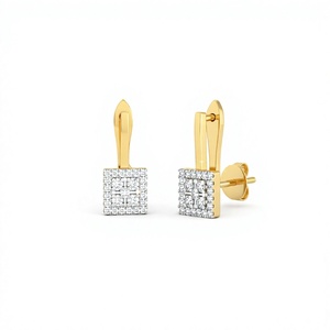 Boucles d'oreilles en forme carrée, style cluster, géométriques, pendantes, effet diamant rond taille princesse, plaqué or 18K 14K, bijoux fins - Product Image 1