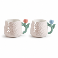 Tasse à café en porcelaine peinte à la main, finition nacrée, avec anse florale, en céramique texturée, 301-400 ml, cadeau pour la maison ou le bureau
