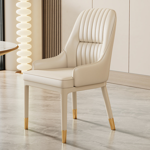 Modern Synthetic Leather Solid Wood <strong>Dining</strong> <strong>Chair</strong> Home Use Thickened <strong>Cream</strong> Style Comfortable Long Sitting Commercial Use High-End - Product Image 2