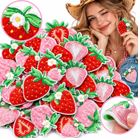 Patch brodé thermocollant ou à coudre, motif fraise, fruit mignon, rose, rouge, fleur Kawaii, vente en gros