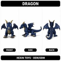 Dragon bleu-or en PVC écologique 11,8x7,5x8,1 CM avec ailes, sculpture peinte à la main, parfait pour la décoration de bureau