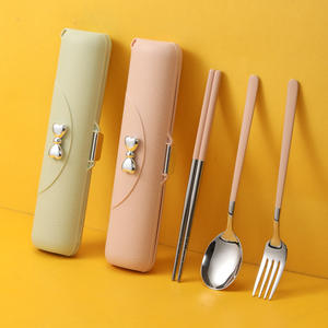 Bow-shaped <b>Portable</b> <b>Cutlery</b> <b>Set</b> 304 Stainless Steel Spoon Fork Chopsticks Travel Kit For Students And Adults - Product Image 1