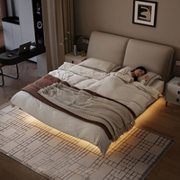 Cadre de lit réglable de 1,8 mètre, taille king, moderne, en gros, avec revêtement en cuir véritable pour chambre à coucher, lit double en bois