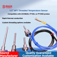 Baja tahan karat kustom 1/2 "NPT berulir RTD Sensor suhu kompatibel dengan untuk DS18B20 RTD PT100 PT1000 PVC PTFE