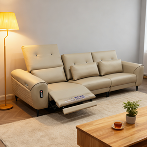 Ensemble <span class=keywords><strong>de</strong></span> canapé d'angle en cuir 3 places <span class=keywords><strong>de</strong></span> <span class=keywords><strong>luxe</strong></span> Design moderne Massage électrique pivotant rembourrage en cuir véritable salon en métal - Product Image 1