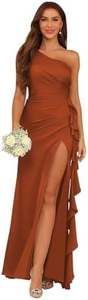 One Shoulder <strong>Bridesmaid</strong> <strong>Dress</strong> 2025 New Sleeveless Polyester Side Slit Ruffled Evening Party <strong>Dress</strong> - Product Image 6