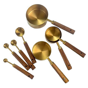 Stainless Steel <b>Measuring</b> Cup and <b>Spoon</b> Set with Acacia Wood Handle Eight-Piece Household Baking Tool - Product Image 4