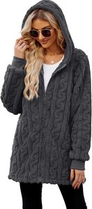Veste à capuche zippée <span class=keywords><strong>en</strong></span> polaire unie pour <span class=keywords><strong>femme</strong></span> avec poches, <span class=keywords><strong>manteau</strong></span> long et chaud <span class=keywords><strong>en</strong></span> <span class=keywords><strong>sherpa</strong></span> duveteux style teddy, coupe oversize - Product Image 5