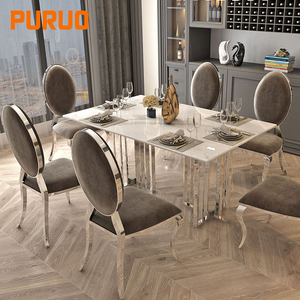 Bàn Ăn Bằng Đá Cẩm Thạch, Bàn Ăn Bằng Thép Không Gỉ Màu Vàng Hình Chữ Nhật Trang Trí Bằng Kính Punuo Của Ý - Product Image 6