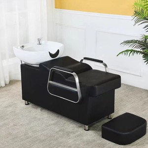 Z HBeauty Salon Barber Shampoo Backwash Unit Sink Station White Black Ceramic Tilting Sink with Adjustable Seat Hair Washing <b>Bed</b> - Product Image 2