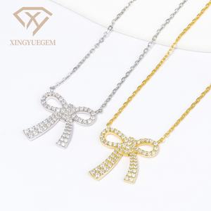 Collier pendentif nœud papillon en argent sterling 925 de haute qualité, design tendance, avec moissanite taille brillant rond - Product Image 1