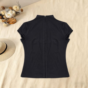 Top de Cuello Alto con Cierre de Gancho, Elástico, para Mujer, Estilo Deportivo, Ajustado, Color Sólido, Tejido de Verano, Ecológico, Transpirable, para Hacer Ejercicio - Product Image 6