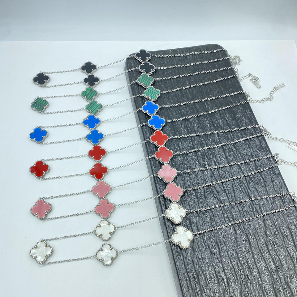 15mm 5-link Four-leaf Clover Necklace Delicate Clavicle Chain Forest ...