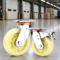 Roulettes robustes en nylon PP blanc de 4 à 8 pouces, roue pivotante fixe à plaque épaisse avec frein pour chariot