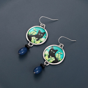 Orecchini pendenti vintage a forma di gatto per donna, orecchini geometrici ovali, gioielli alla moda per uso quotidiano, vendita all'ingrosso - Product Image 6