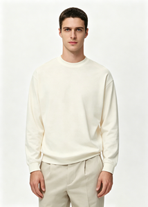 OEM personalizado Otoño Invierno manga larga Top hombres blanco 100% algodón <span class=keywords><strong>sudadera</strong></span> de alta calidad de gran tamaño pesado cuello redondo <span class=keywords><strong>sudadera</strong></span> - Product Image 2