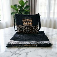 Tapis de prière musulman à motif Kaaba avec sac de rangement assorti, pliable, portable, tapis de prière islamique, cadeau pour le Ramadan et l'Aïd