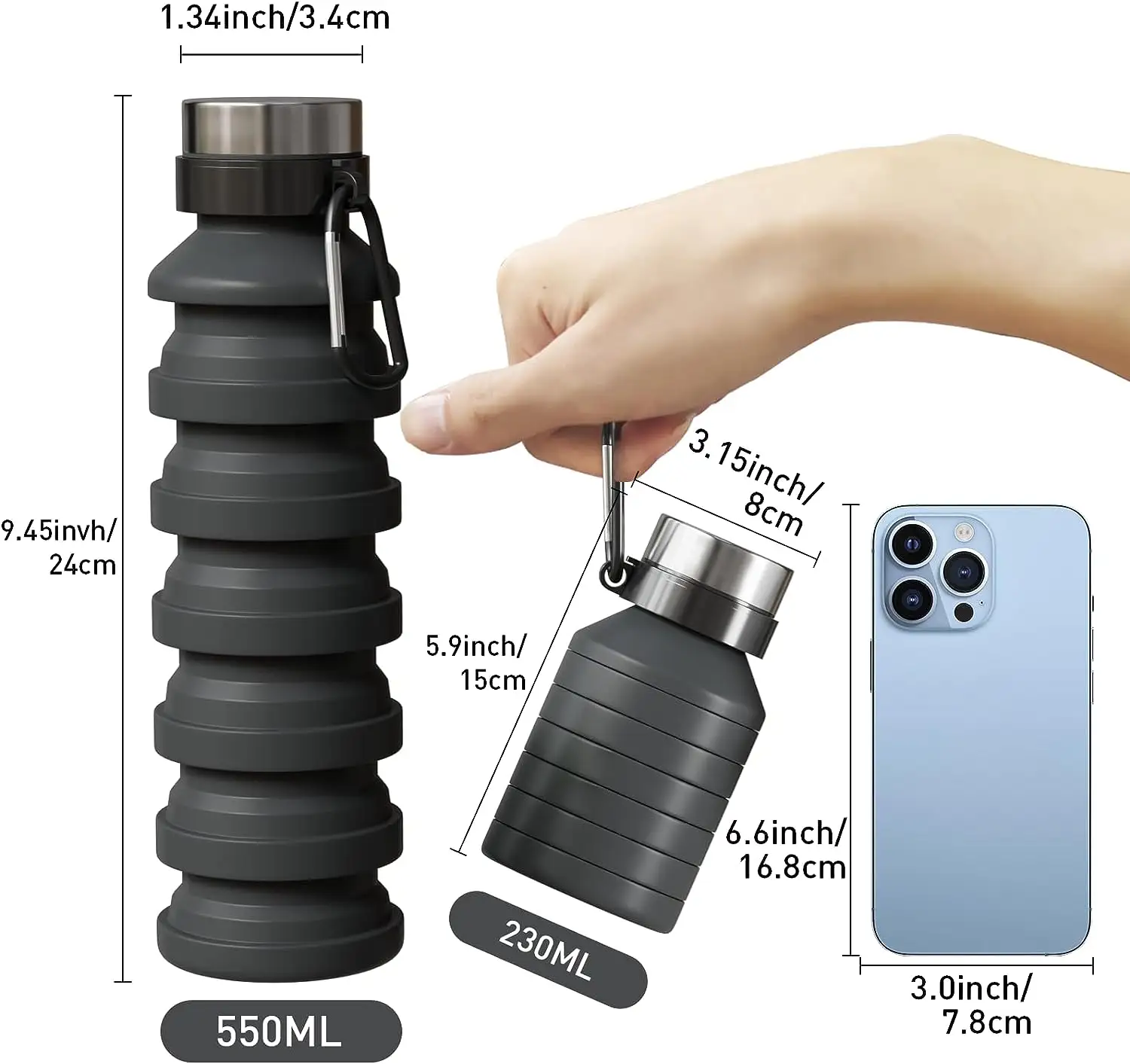 2023 Amazon mais vendidos Food Gradel 550ml Silicone Soft Reutilizável Portátil Dobrável Viagem Garrafa De água