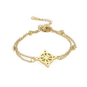 NUORO Stainless Steel Double Layer Adjustable Chain Celtic Knot Wiccan Symbol Bracelet For Women Witches Knot Bracelet