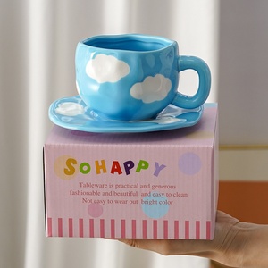 Juego de Taza y Plato de Porcelana con Diseño de Nube, Taza Irregular Hecha a Mano de 350 ml, Personalizable, de Porcelana Fina, Resistente, para el Hogar o Cafetería, Ideal para Regalo - Product Image 6