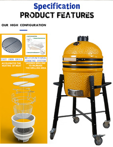 Parrilla Kamado de Cerámica Moderna de 15 Pulgadas, Ahumador de Carne a Carbón con Encendido Electrónico y Carrito Portátil para Jardín Pequeño - Product Image 1