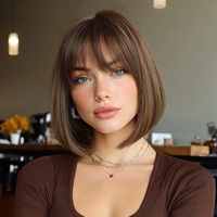 Perruque synthétique courte brune dégradée en dentelle transparente résistante à la chaleur, aspect naturel, vente en gros SM7271