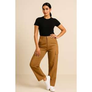 COUPE RÉGULIÈRE PANTALON CARGO DURABLE BEIGE PolySterBlend Tissu brodé écologique Tailles S M L XL XXL - Product Image 1