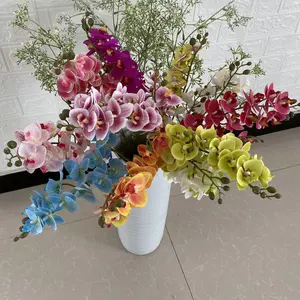 화이트 난초 꽃 인공 호접란 블루 난초 웨딩 장식 16 머리 나비 난초 꽃