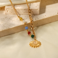 Nouveau collier pendentif en acier titane or 18 carats pendentif soleil opale en pierre naturelle collier en pierre colorée