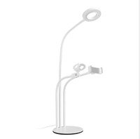 Lampe de bureau LED multifonctionnelle avec support de téléphone et de microphone-Lampe réglable 3 en 1 pour la diffusion en direct, le travail et les études en ligne