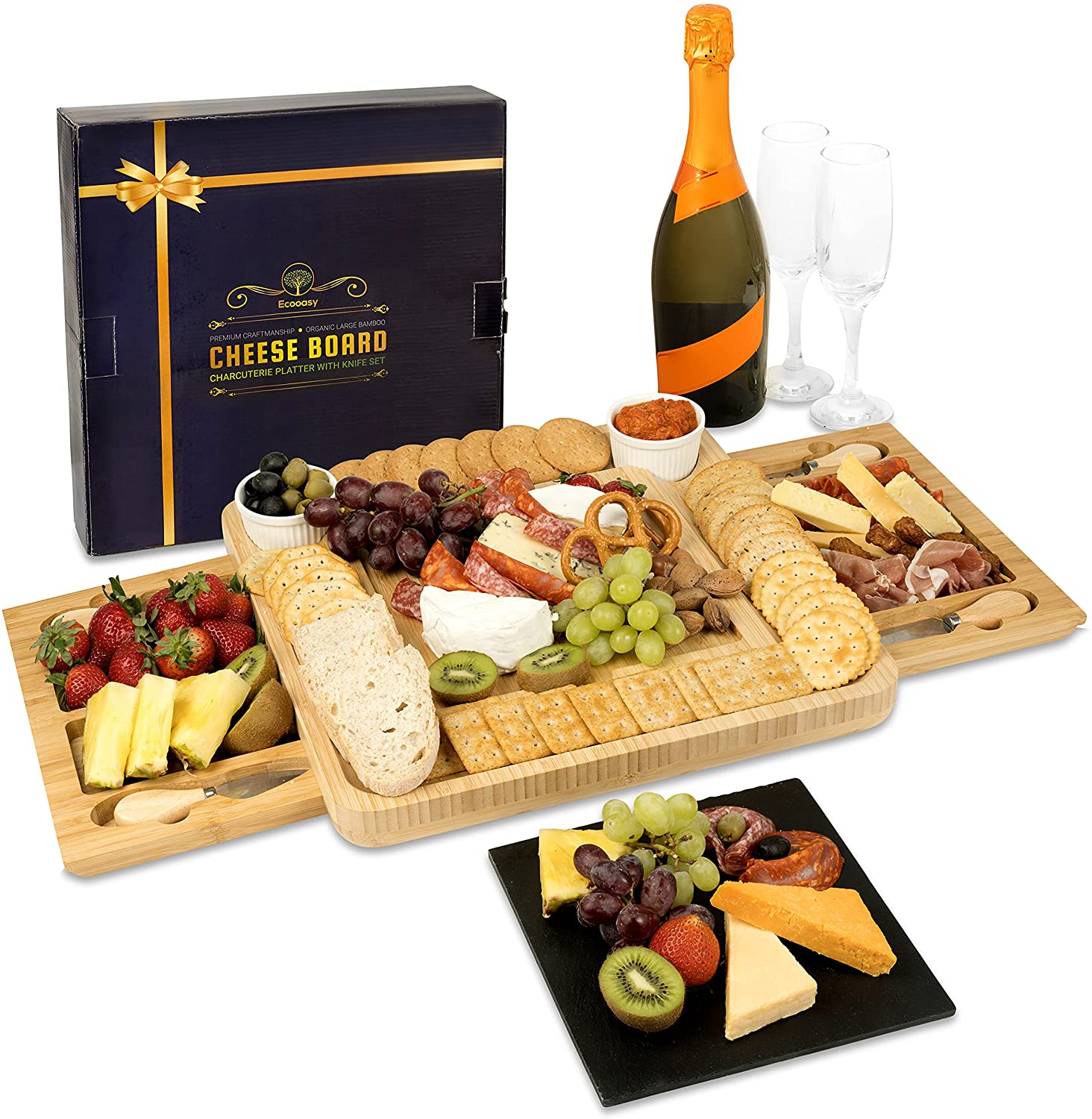 Бамбуковая сырная доска и набор ножей для женщин, большой набор досок для колбасных изделий, блюдо из винного мяса, уникальный подарок на новоселье