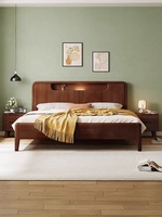 Lit King Size Moderne Style Nordique en Bois Massif Sculpté à la Main avec Rattan et Fonction de Rangement Relevable pour Chambre Parentale