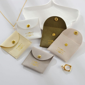 Custom Logo Embossed Metal Button Small <b>Envelope</b> Flap Microfiber Jewelry Pouches with Embossed Logo Quality Jewelry Container - Product Image 4