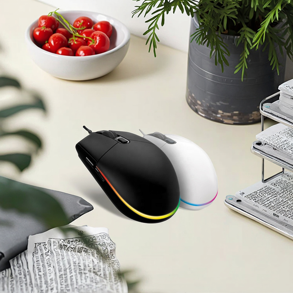 Проводная игровая мышь с USB, 4-цветная гладкая RGB клавиатура с подсветкой, оптическое отслеживание для компьютера в наличии