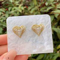 Boucles d'oreilles pendantes en cuivre zircon plaqué or 18 carats, 1 paire élégante style vintage dame géométrique en forme de coeur incrusté