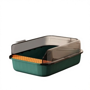 Bac à litière extra-large pour chat avec design anti-éclaboussures, bac semi-fermé, fonction de nettoyage facile, fourchette à litière en gros - Product Image 1