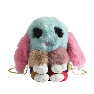 Cute Plush Rabbit Bag New Designer Girl Rabbit Faux Fur Handbag Women's Casual Long Chains Cartoon Bunny Messenger Bag