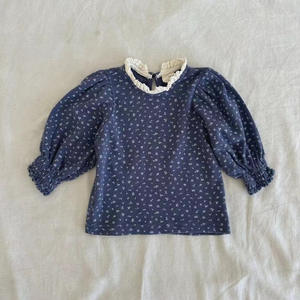 가을 귀여운 아기 소녀 아동 & 베이비 코튼 소프트 퍼프 슬리브 플로럴 레이스 긴팔 하의 셔츠 모든 매칭 탑 - Product Image 4