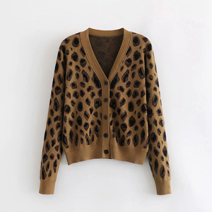 <span class=keywords><strong>Pull</strong></span> femme léopard, à manches longues, col en v, boutons simples, <span class=keywords><strong>pull</strong></span> tricoté, Cardigans, <span class=keywords><strong>tendance</strong></span> 2020 - Product Image 1